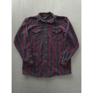 Vintage 80s Oshkosh B'gosh Western Cotton Flannel Pearl Snap Shirt Plaid L